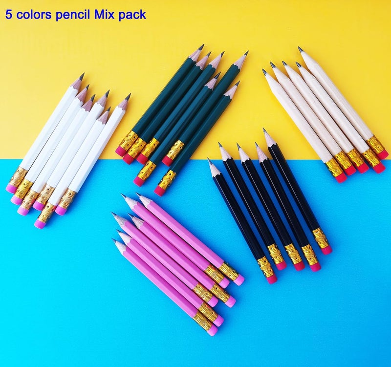 Adhere 25pcs Golf Pencils with eraser Hexagon Wooden Pencils Graphite 2B for Golf Event Scoring,Classroom,Wedding,Company Meetings,Pew, Pocket (Black・White・Green・Pink・Nature・50pcs) - Image 3